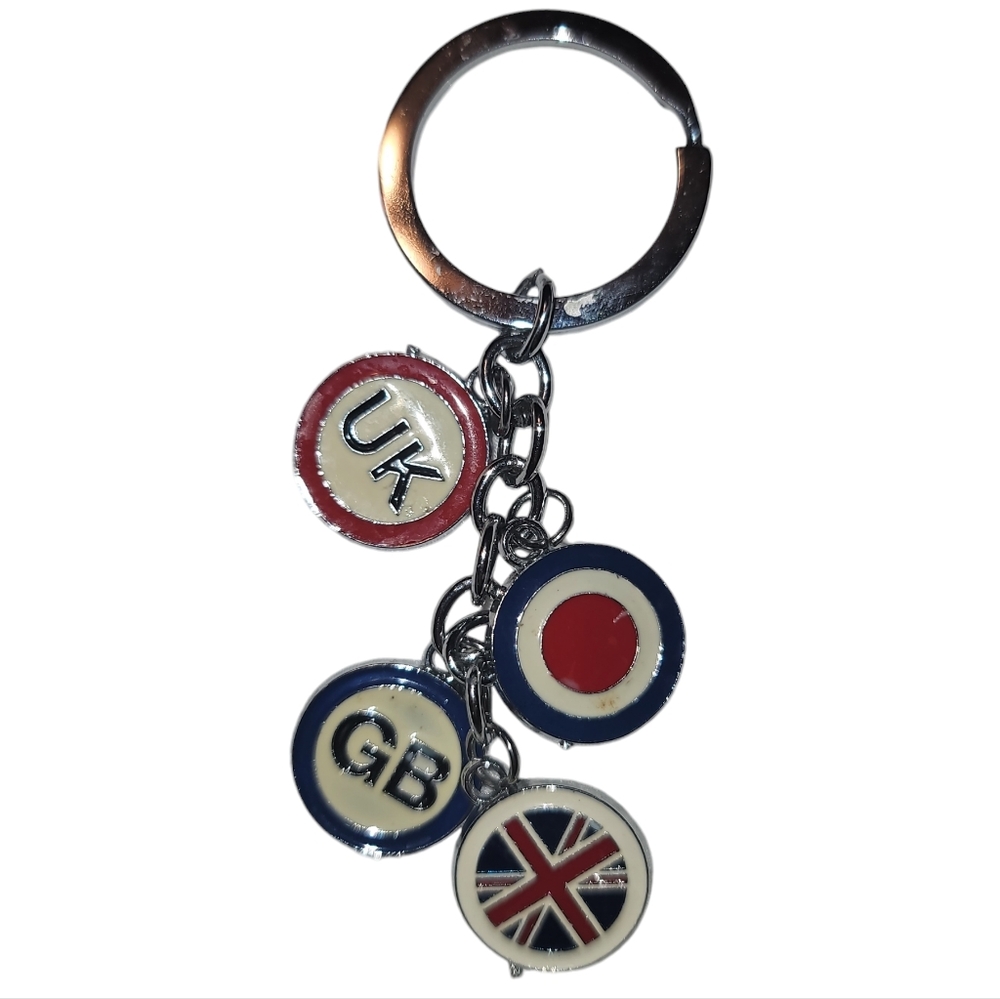 Uk Great Britain England Dangling Charm Keychain Key Ring Silver Tone Hardware
